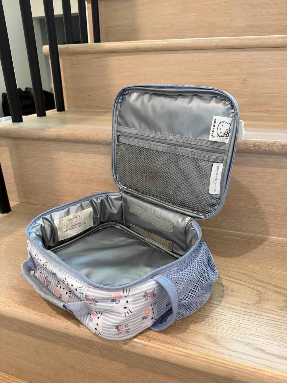 Pottery Barn Kids Large Light Blue Floral Stripe Backpack and Lunch Bag Set